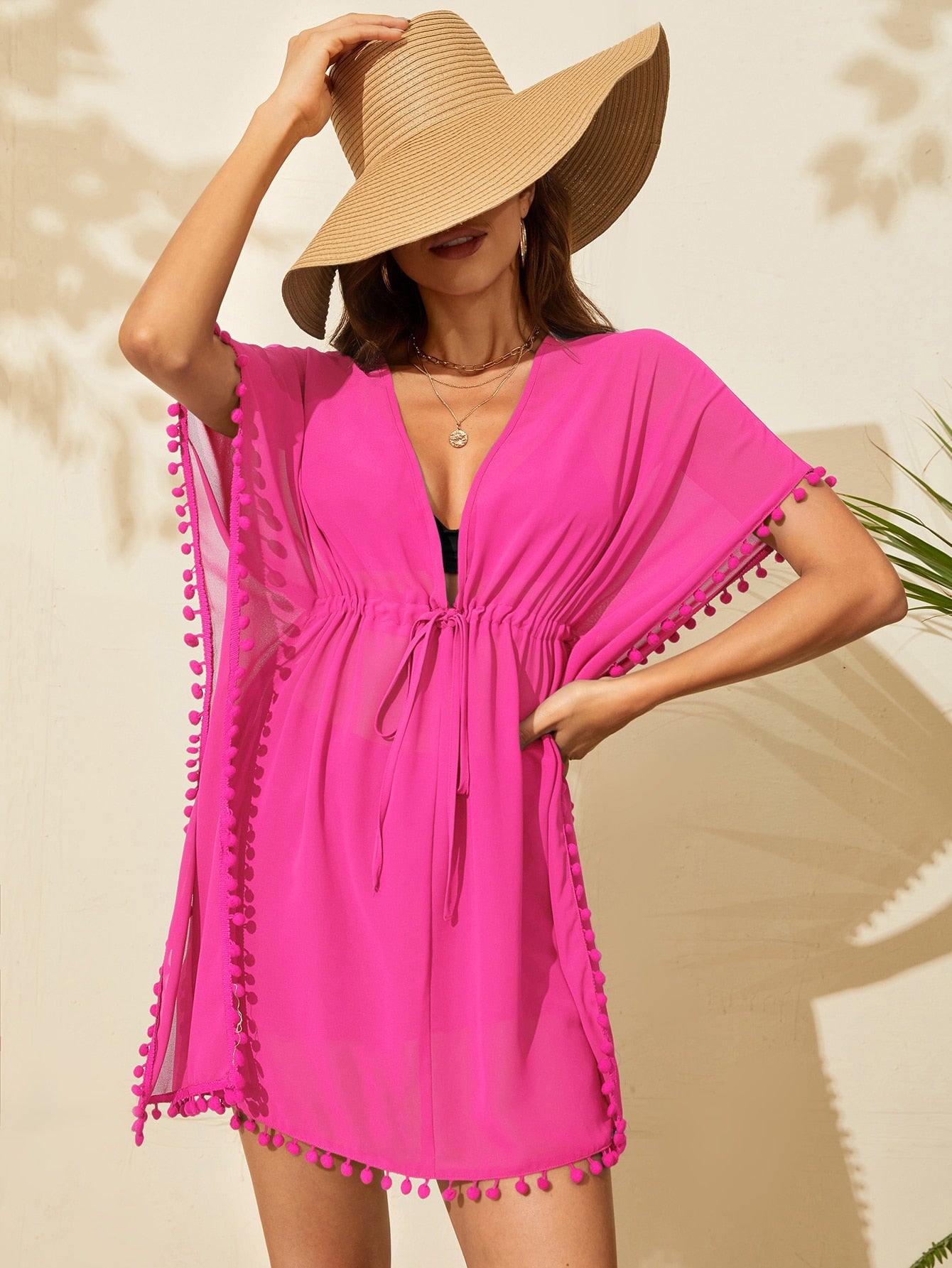 Saída de Praia Vestido Curto Manga Morcego