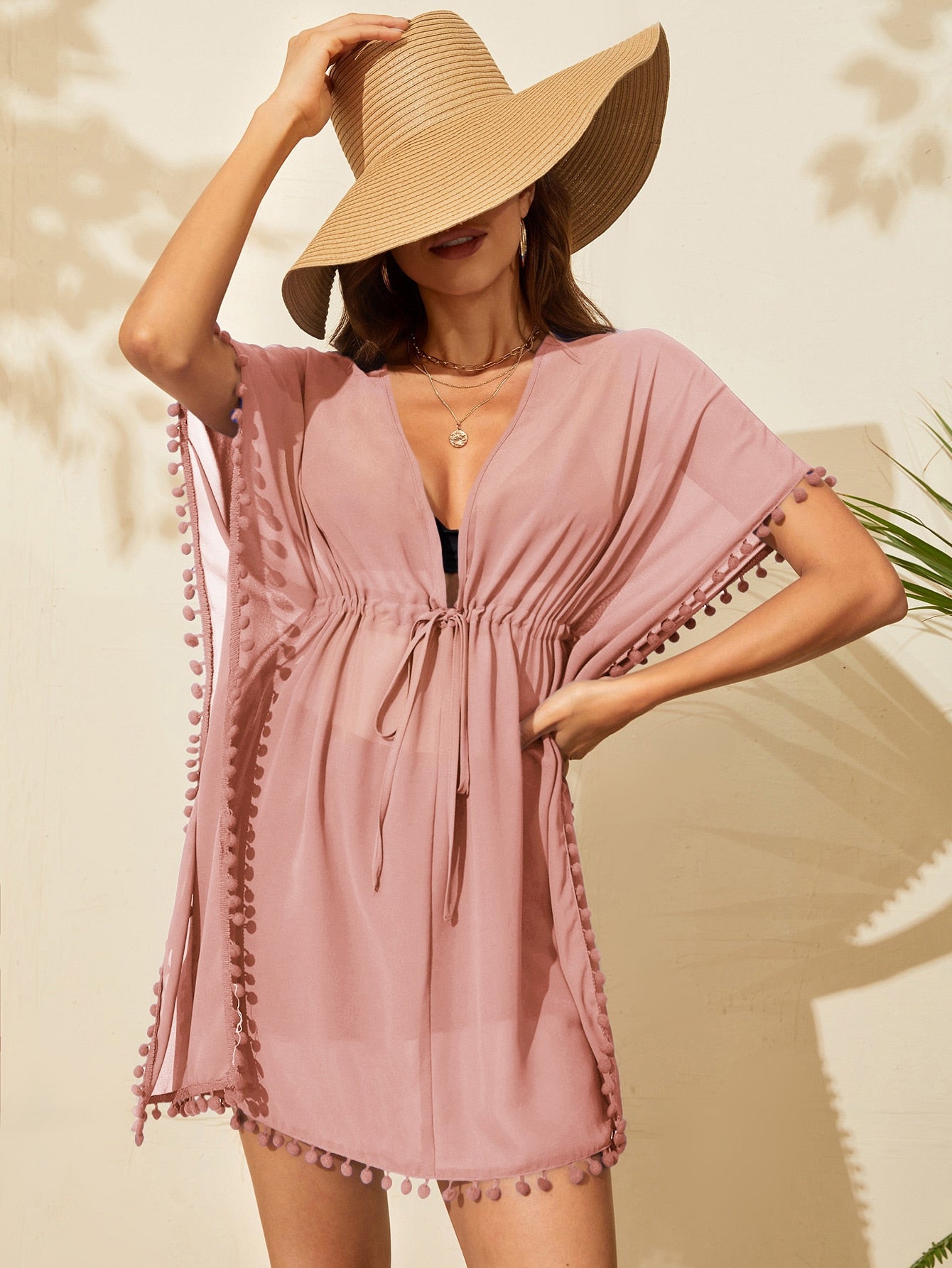 Saída de Praia Vestido Curto Manga Morcego