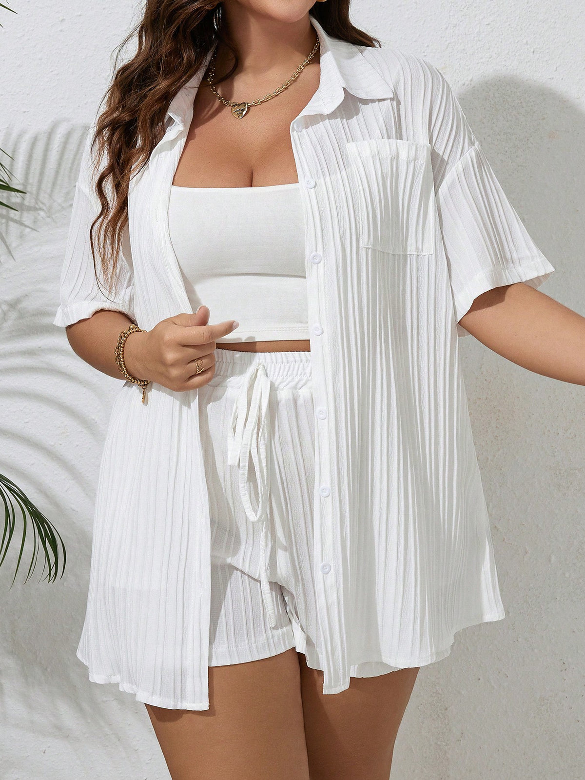 Saída de Praia Plus Size Conjunto Camisa Manga Curta e Short