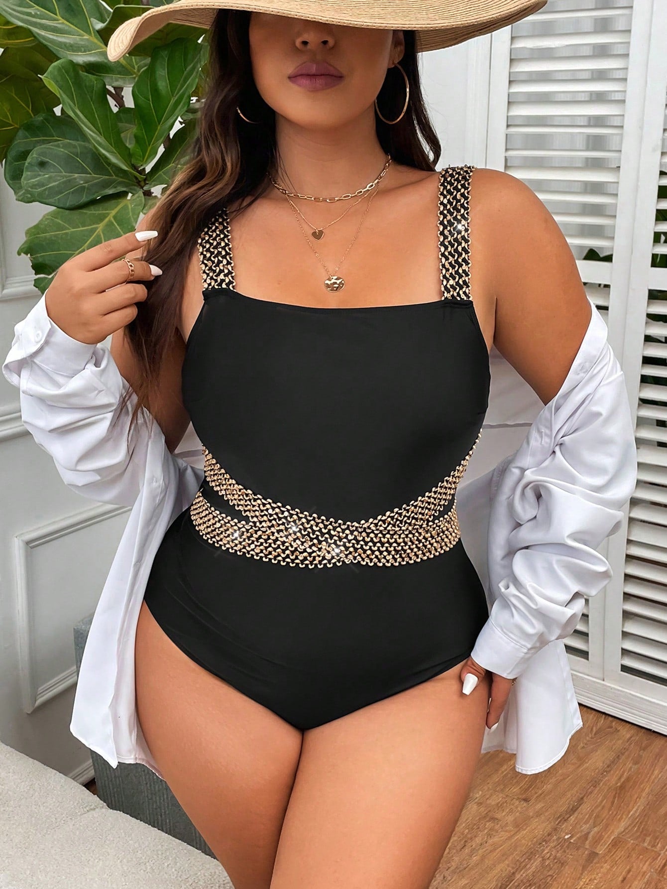 Maiô Plus Size Feminino Elegante com Alças Tramadas