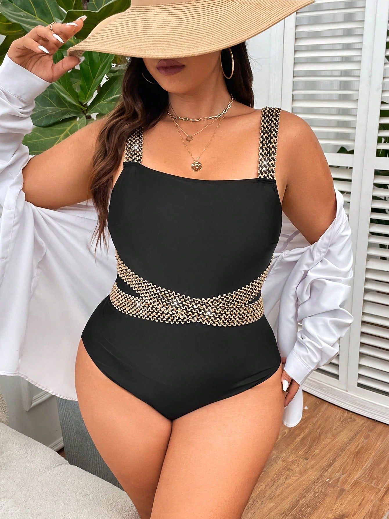 Maiô Plus Size Feminino Elegante com Alças Tramadas