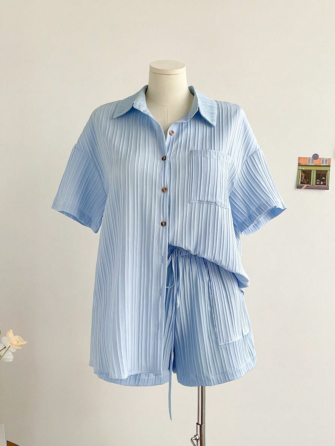 Saída de Praia Plus Size Conjunto Camisa Manga Curta e Short