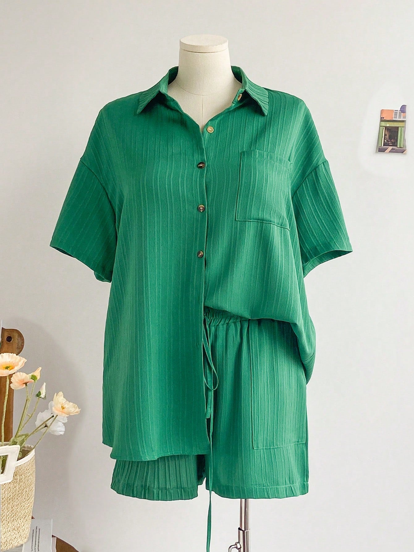 Saída de Praia Plus Size Conjunto Camisa Manga Curta e Short