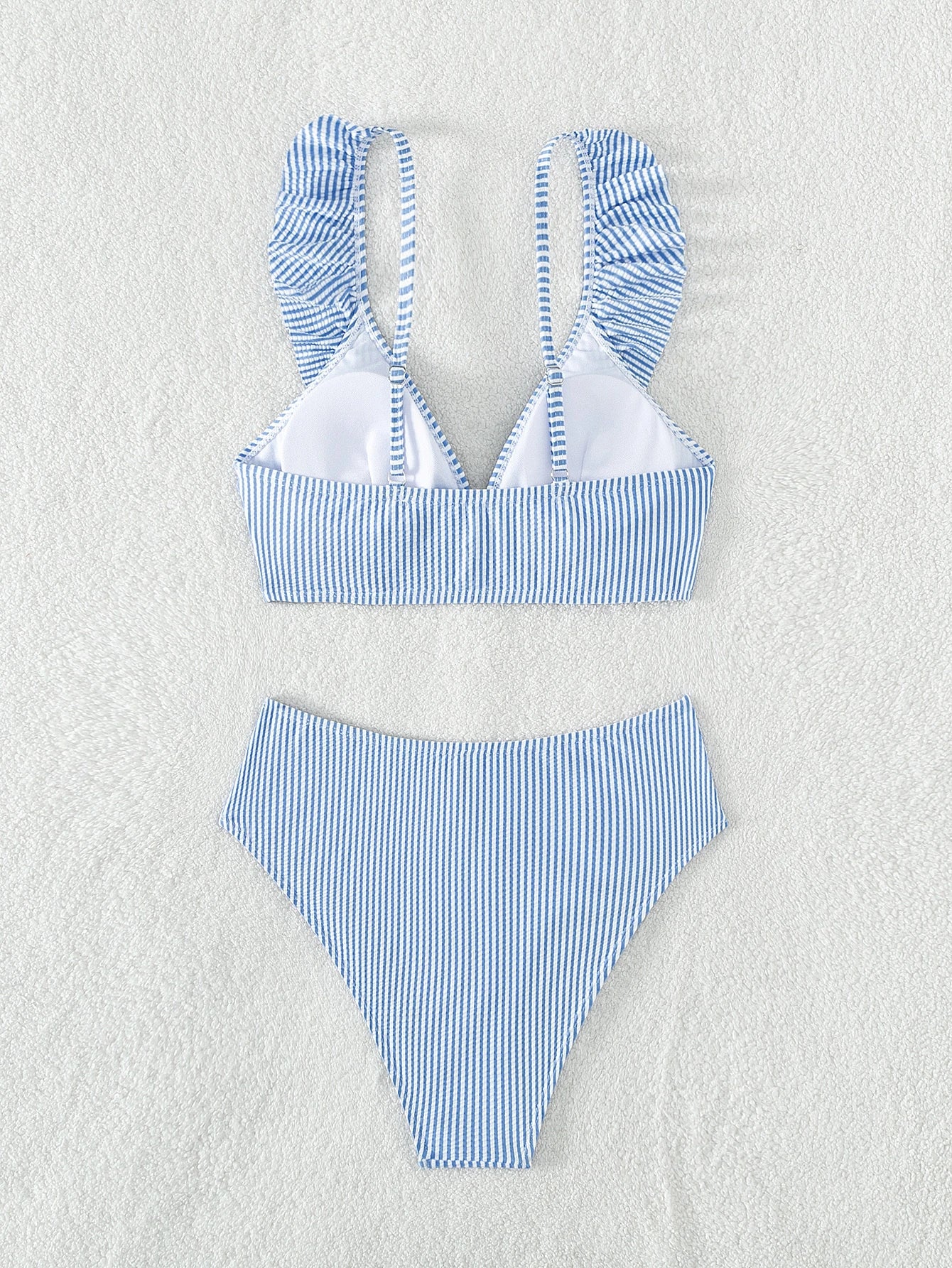Biquíni Alta Sustentação Listrado Cintura Alta com Babado