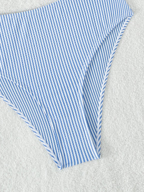 Biquíni Alta Sustentação Listrado Cintura Alta com Babado