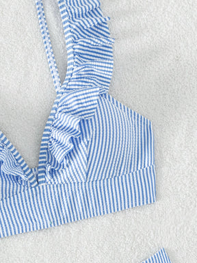 Biquíni Alta Sustentação Listrado Cintura Alta com Babado