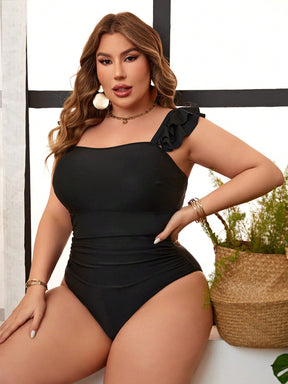 Maiô Plus Size Feminino Elegante com Babado nas Alças