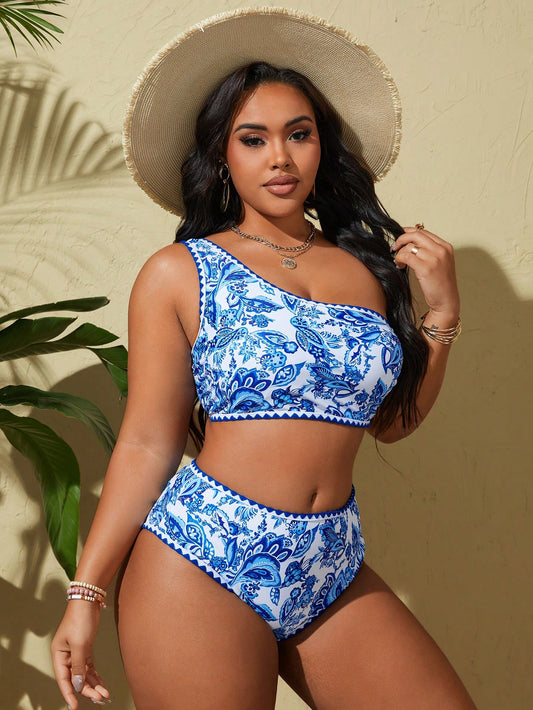 Biquíni Plus Size Um Ombro Só Cintura Alta