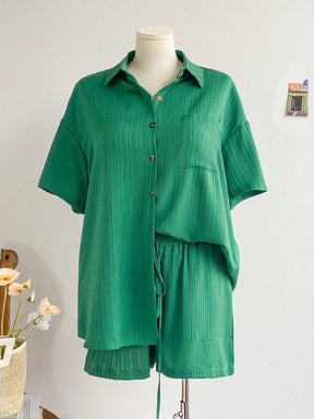 Saída de Praia Plus Size Conjunto Camisa Manga Curta e Short