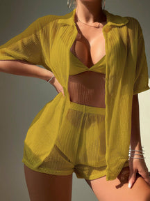 Conjunto Saída de Praia Feminino Camisa e Short Transparente