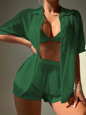 Conjunto Saída de Praia Feminino Camisa e Short Transparente