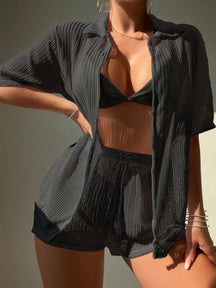 Conjunto Saída de Praia Feminino Camisa e Short Transparente