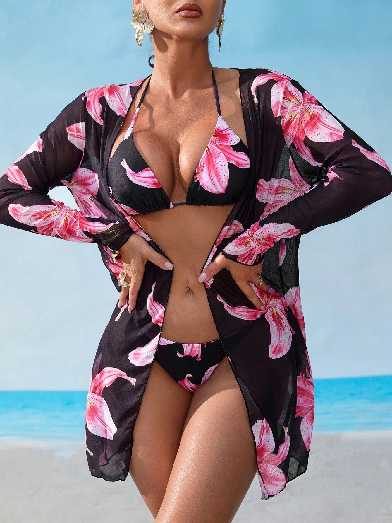 Biquíni Cortininha Florido + Saída de Praia