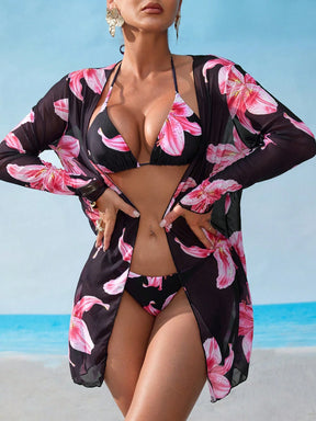 Biquíni Cortininha Florido + Saída de Praia