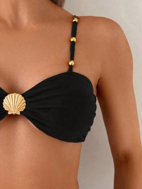 Biquíni com Bojo Cintura Alta Disfarça Barriga Detalhe de Concha