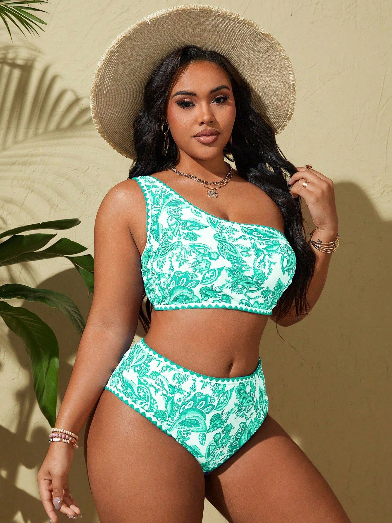 Biquíni Plus Size Um Ombro Só Cintura Alta