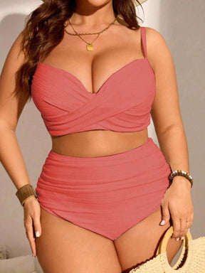 Biquíni Plus Size Cintura Alta Franzido com Bojo Alta Sustentação